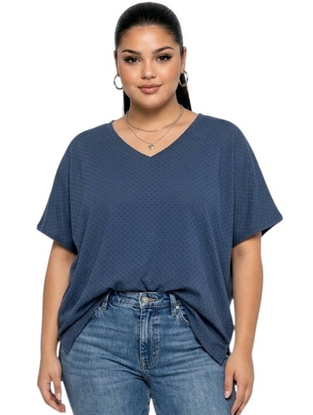 Maurices 24/7 Navy V-Neck Delano Clip Dot Dolman Sleeve Blouse Size 3X